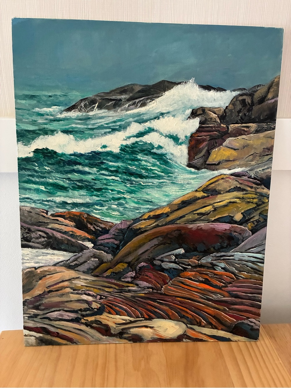 Seaside Wave Coastal Landscape  Original Painting Wall Art on 14 x 18” Canvas
